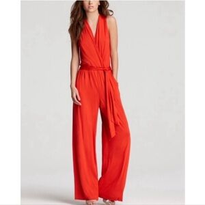 Trina Turk Marianela Wrap Jumpsuit Size 12 Coral Wide Leg Wedding Vacation Chic